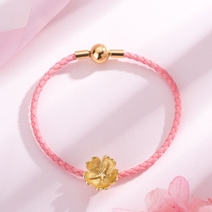 Pink Cherry Blossom <b>Bracelet</b> For Women Gold Plated <b>Copper</b> Alloy Flower Design Gift Jewelry - Product Image 2