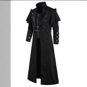 Costume d'assassin médiéval steampunk vintage pour Halloween, veste longue fendue noire pour homme adulte, armure gothique, manteaux en cuir - Product Image 3