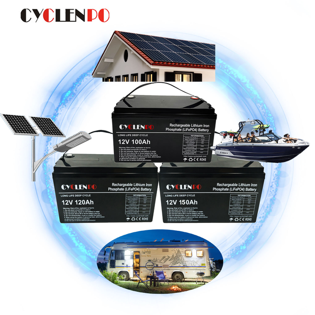 CYCLENPO Factory Deep Cycle 12V 100ah LiFePO4 Lithium Ion Battery with BMS for Solar Energy Storage RV Electric