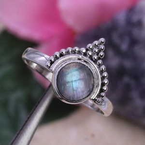 Labradorite <b>Ring</b> Round 925 Sterling <b>Silver</b> <b>Adjustable</b> Wide Band Jewellery Gift/ <b>Silver</b> <b>Ring</b> Gift For Her - Product Image 2