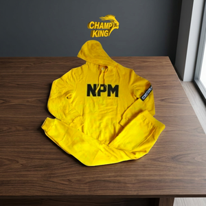 CHAMP KING เสื้อฮู้ดสีเหลืองแขนยาว ชุดวอร์มโพลีเอสเตอร์แบบ unisex เสื้อสเวตเชิ้ตมีเชือกผูก สีพื้น พิมพ์ลายตัวอักษร ชุดออกกำลังกาย - Product Image 1