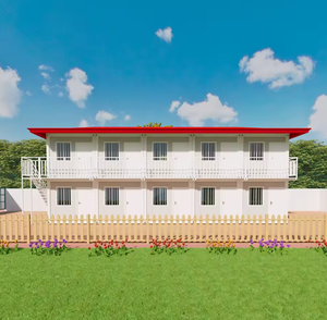 Dormeau modulaire à deux étages en conteneurs avec toit rouge et balcons pour l'hébergement du personnel et les logements collectifs - Product Image 1