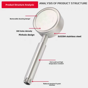 Ensemble de pommeau de douche pressurisé en acier inoxydable 304 allemand, argent noir - Product Image 4