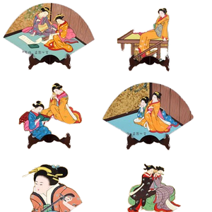 Sword Valley Japanese Lacquerware Crafts Hotel Decorative Painting Fan-shaped Plate Wooden Frame Promotional Fridge Magnets
