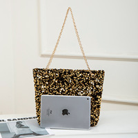 Nouveau sac fourre-tout tendance Instagram en sequins dorés avec fermeture éclair et poignée chaîne – Sac à main polyvalent pour influenceuses et shopping quotidien