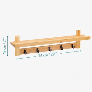 Appendiabiti con mensola appendiabiti in bambù <span class=keywords><strong>a</strong></span> parete appendiabiti da parete per appendere il cappello del cappotto - Product Image 4