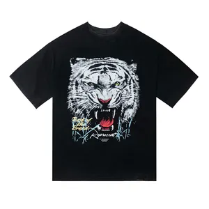 Wholesale Men Kaos Oversize Short Sleeves T-shirts Pour Hommes Custom Print Tiger Wash Distressed Vintage Tshirt
