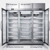 Vitrine réfrigérée commerciale verticale à 3 portes vitrées D303, porte antibuée, éclairage LED, en acier inoxydable,