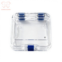 Boîte de rangement flottante transparente 100x100x50mm avec bouton-pression en PU, forme carrée, pour objets de collection culturels, dorée