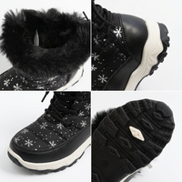 Bottes d'hiver personnalisées pour enfants, imprimé neige noir, doublure en peluche, tige imperméable, semelle épaisse antidérapante, fermeture éclair extérieure
