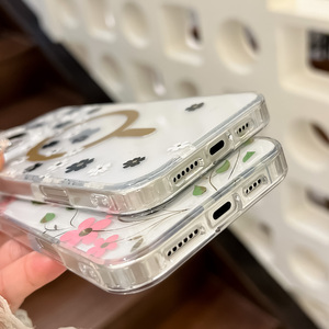 Custodia Trasparente IMD con Motivo Floreale per iPhone 16 Pro Max 15 14 13 12, Placcata, Compatibile con Ricarica Wireless, Anello Magnetico, Antiurto - Product Image 4