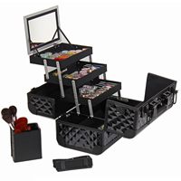 Trousse de Maquillage Professionnelle en Aluminium, Boîte Cosmétique Portable, Organisateur de Bijoux avec Serrure, 3 Plateaux, Support pour Pinceaux de Maquillage