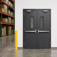 Porte double en acier ignifugée 3 heures, taille personnalisée, avec fenêtre de vision et barre anti-panique, pour projet de bâtiment commercial