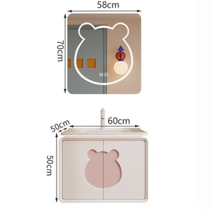 New gentle healing cream style integrated ceramic basin intelligent bear mirror oak baked <b>paint</b> bathroom cabinet - Product Image 4