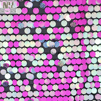 Tissu à paillettes Nanyee Textile 18MM, grand cercle rond, rose fluo et argent, points laser
