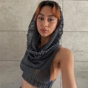 Hooded Sleeveless Knitted Sweater Vest Streetwear Fashion Sexy Y2k Crop Top Autumn Clothes Women