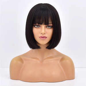 Ainizi Parrucca Sintetica Elegante da 12'' Stile Bob Corto Nero <span class=keywords><strong>con</strong></span> Frangia per Donne - Product Image 1