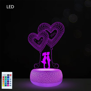 Lámpara LED control remoto 3D ilusión acrílico automático regulable tablero de mensajes táctil luz nocturna en blanco con Base de crak - Product Image 1