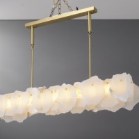 Lustre LED en dalle de marbre naturel de designer, suspension de luxe en albâtre à bord brut, lampe à anneau en laiton doré pour salle à manger et salon