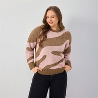 Pull jacquard abstrait à col rond pour femme, tricot oversize, pull ample grande taille pour l'automne et l'hiver, style décontracté et urbain