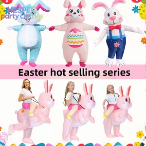 Costume gonflable HESPER Lapin de Pâques bleu avec salopette, tenue de performance, costume de poupée de dessin animé mignon pour fêtes et événements - Product Image 2