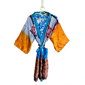 Robe kimono en soie bohème, col en V, manches trois quarts, coupe ample, imprimé tissé, longueur midi, vêtements décontractés pour femmes - Product Image 1