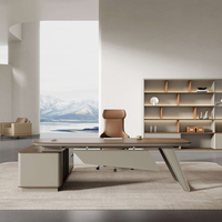 Bureau de direction moderne en bois, modulaire, avec pieds asymétriques, armoire latérale avec tiroir verrouillable pour espace de travail de manager