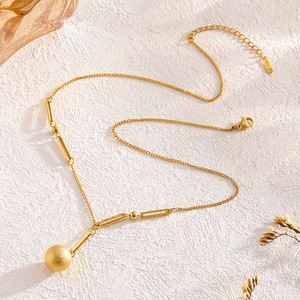 Collier pendentif boule géométrique plaqué or 14 carats pour femmes, collier ras du <span class=keywords><strong>cou</strong></span> en acier inoxydable mat, tendance, bijoux <span class=keywords><strong>de</strong></span> fête - Product Image 6