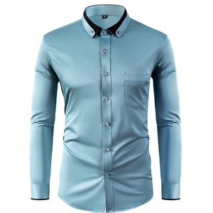 <span class=keywords><strong>Camisa</strong></span> de Vestir <span class=keywords><strong>para</strong></span> <span class=keywords><strong>Hombre</strong></span>, <span class=keywords><strong>Manga</strong></span> <span class=keywords><strong>Larga</strong></span>, Corte Slim Fit, Antiarrugas, Tejido Twill Teñido, con <span class=keywords><strong>Cuello</strong></span> en Contraste, <span class=keywords><strong>para</strong></span> Ocasiones Sociales y de Negocios - Product Image 1