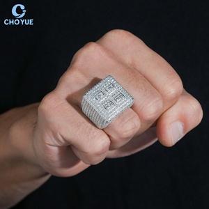 Anillo de Cóctel Geométrico para Hombre, Joyería Fina, Plata 925, Baño de Rodio, Moissanita, Corte Baguette, Engaste Pavé, Estilo Hiphop - Product Image 5