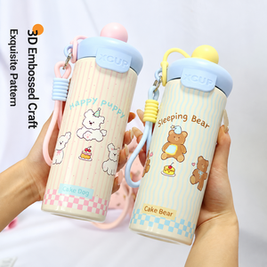 600ml Cute Cartoon Stainless Steel Vacuum Insulated <b>Water</b> <b>Bottle</b> with Straw PortableLeakproof Kids Student Drinking Cup with Car - Product Image 3