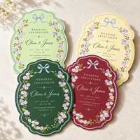 Cartes d'invitation de mariage découpées avec bords incurvés, invitations de mariage imprimées avec des motifs floraux et des nœuds en aquarelle, cartes de mariage pour événements de mariage