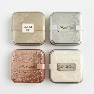Boîte en fer blanc carrée personnalisée OEM, <span class=keywords><strong>4</strong></span> <span class=keywords><strong>couleurs</strong></span>, gaufrée, pour bonbons <span class=keywords><strong>de</strong></span> mariage, couleur or champagne, or rose, argent, blanc nacré, pour cadeaux et faveurs - Product Image 3