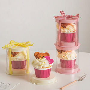 Mini 2/3 Zoll Runde kleine Pappbecher Cupcake Packbox Transparente Kunststoff-Kuchen box Dessert-Verpackungs box - Product Image 2