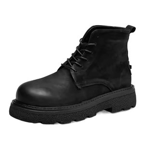 Botas <span class=keywords><strong>Chelsea</strong></span> de plataforma alta personalizadas para hombre y mujer, de cuero negro clásico, con cordones y suela gruesa, novedad de invierno. - Product Image 1
