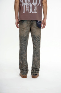 Jeans de Hombre de <span class=keywords><strong>Moda</strong></span> Urbana, Estilo Y2K Vintage, Lavado Bronceado, Decoración con Patrón de Telaraña, Corte Acampanado, Personalizados y de Alta Calidad - Product Image 6