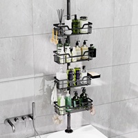 Étagère de Douche d'Angle Extensible en Métal à Tension Réglable à 4 Niveaux pour Salle de Bain