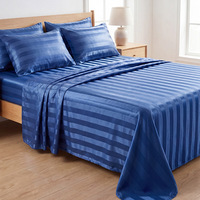 Parure de draps en polyester moderne bleu marine uni 600TC respirante et écologique, drap-housse et taies d'oreiller, la plus vendue pour la literie domestique