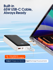LDNIO PQ43 OEM/ODM Batería Externa Portátil, Cargador de 20000mAh, Carga Rápida de 65W, Cable USB-C Integrado, Pantalla LED - Product Image 2
