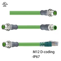 Kabel Harness Otomotif UL Listed M12 D-coding Male Female Socket Shielded Overmolded IP67 60V DC dengan Panjang Kabel 1M 2M 5M