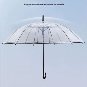 Hot Selling Custom Business Gifts 16-Rib Student Straight Handle Long Handle Transparent <b>Windproof</b> Rain <b>Umbrella</b> - Product Image 2