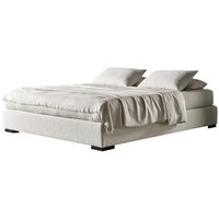 Lit double de style italien minimaliste avec cadre en bois massif, dossier rembourré en tissu double face, pour chambre principale