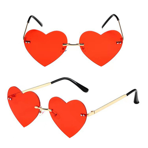 Lunettes de soleil sans monture en forme de cœur UV400, nouvelle mode en métal rouge, bleu, jaune, violet pour unisexe - Product Image 4