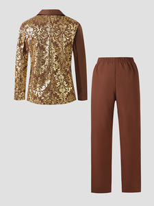 Traje <span class=keywords><strong>de</strong></span> fiesta <span class=keywords><strong>de</strong></span> lujo <span class=keywords><strong>para</strong></span> niños pequeños, blazer cruzado con estampado floral dorado vintage, ideal <span class=keywords><strong>para</strong></span> espectáculos y presentaciones. - Product Image 3