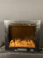 Insert de cheminée électrique carré encastré en acier avec panneau de verre marbré, télécommande, chauffage intérieur