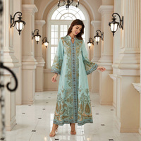 Abaya de luxe turquoise pour femmes musulmanes de Dubaï, robe longue modeste avec motif cachemire transparent, accessoire vestimentaire traditionnel FK075
