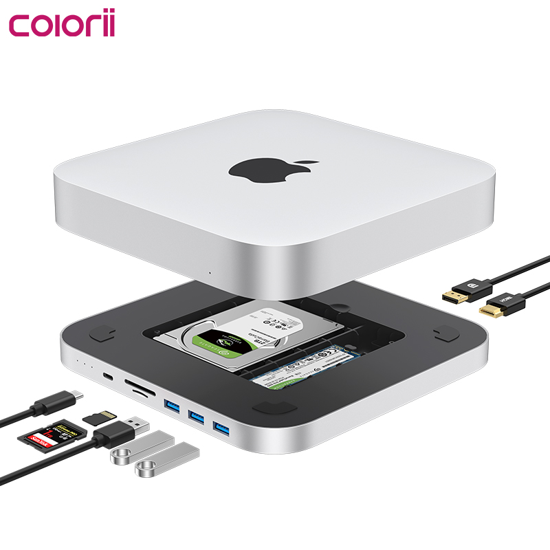 Colorii MC25 Pro Max alüminyum tip C USB 3 0 taşınabilir çok fonksiyonlu adaptör M.2 SSD/Mac mini için HDD muhafaza Hub