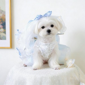 Falda tutú estilo princesa, vestido de tul azul y blanco con velo para perros y gatos, primavera, verano, cuatro estaciones, material de poliéster - Product Image 4