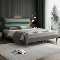 Lit double scandinave moderne, simple, compact, avec coffre de rangement haut, luxe léger, pour chambre principale
