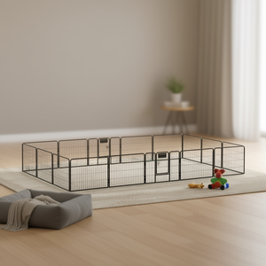 Corral rectangular para perros de acero con recubrimiento de polvo negro, puerta para mascotas de interior con cierre de botón a presión - Product Image 2